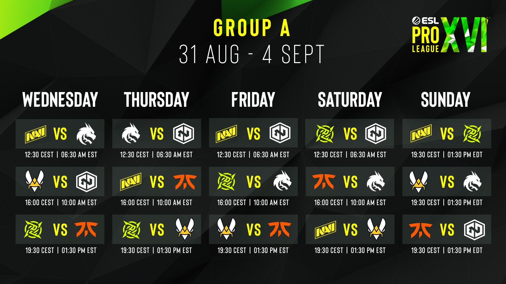 ESL has revealed the groups and schedule for the Pro League Season 16