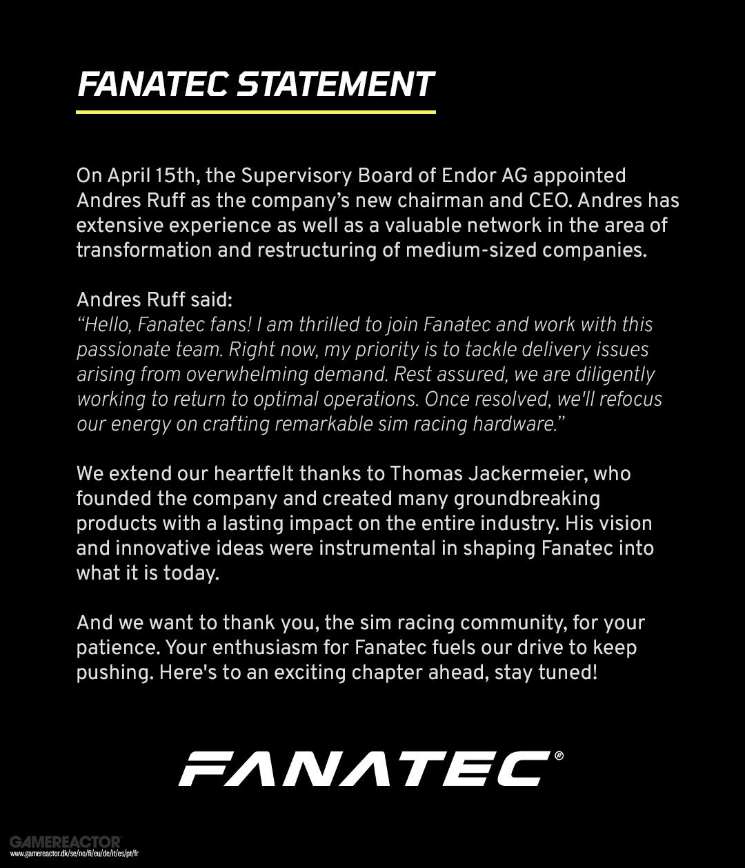 Fanatec appoints new CEO to tackle shipping problems - - Vimarsana News