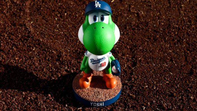 Los Angeles Dodgers giving away Yoshi bobblehead figures with a baseball hat