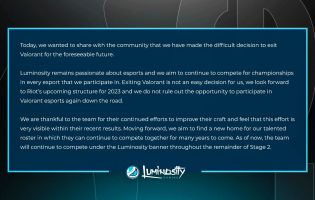 Luminosity is leaving competitive Valorant