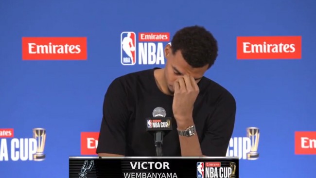Victor Wembanyama tears up after playing the NBA Cup hours after his grandmother had passed