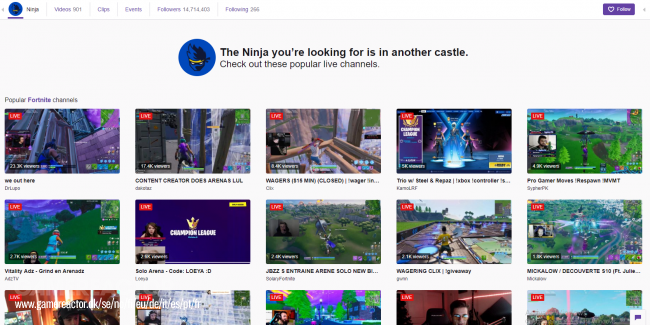 Twitch replaces Ninja's stream banner with a message