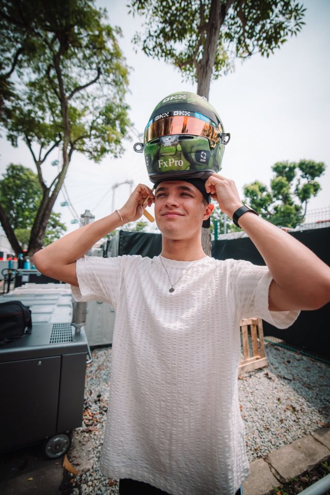 Lando Norris is wearing a Master Chief helmet for the Singapore Grand Prix