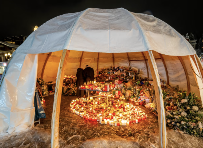 Memorial for Swiss bar fire victims catches fire in Crans-Montana