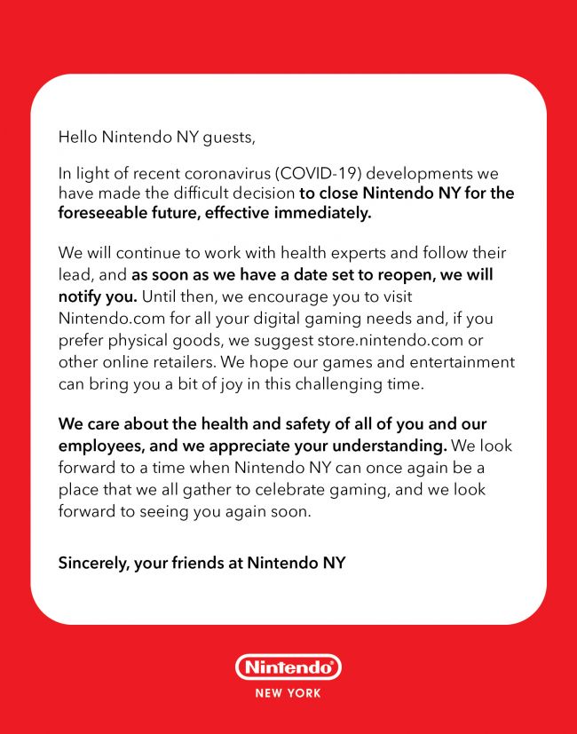 Nintendo NY closes its doors amidst the COVID-19 pandemic
