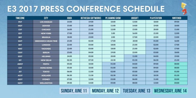 Full E3 2017 Event Schedule
