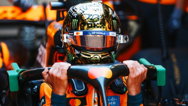 F1 champion Lando Norris returned to the track in post-season tests and showed a golden helmet