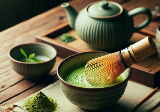 Complements the coffee with macha