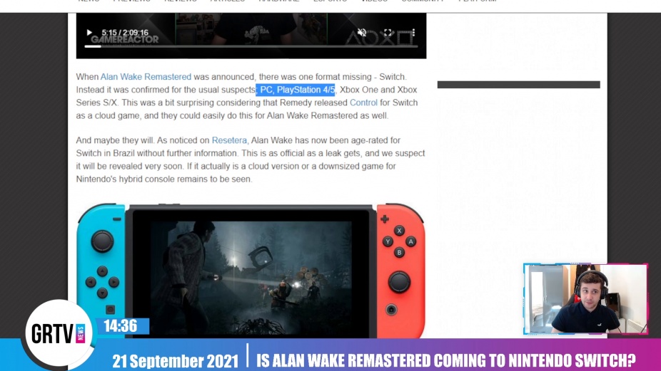 Alan Wake Remastered age rated for Switch in America